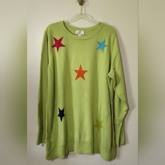 Belle Kim Gravel Sweater Plus Size Stars Bright Whimsical Festival Party Casual - Picture 1 of 9